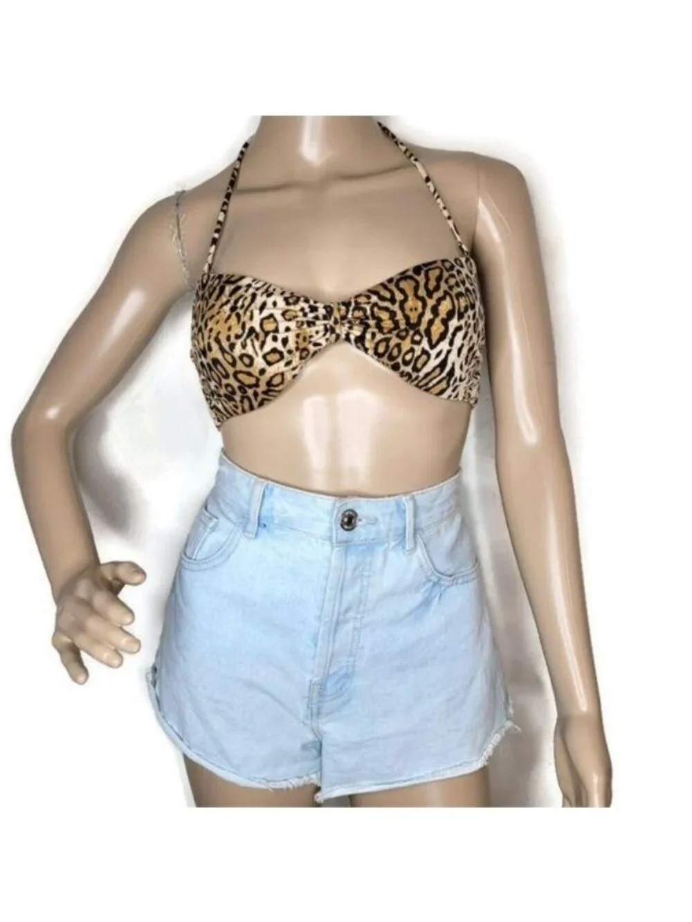 Victorias Secret Leopard Print Halter Bikini Top Tie Back Swimwear size medium